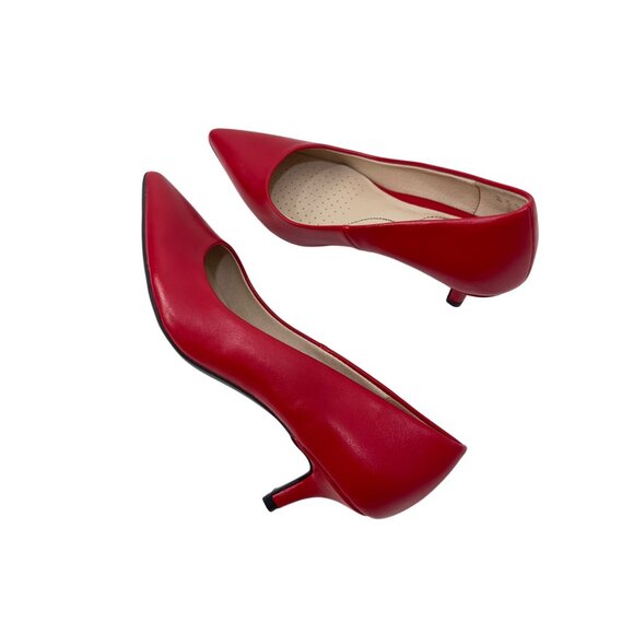 Life Stride Red Faux Leather Kitten Heel Pointed Toe Pumps SZ 6M - Picture 6 of 15